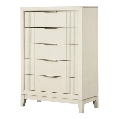 Toi Tall Dresser Chest | 5 Drawers | Chrome Finger Pulls | Antique White