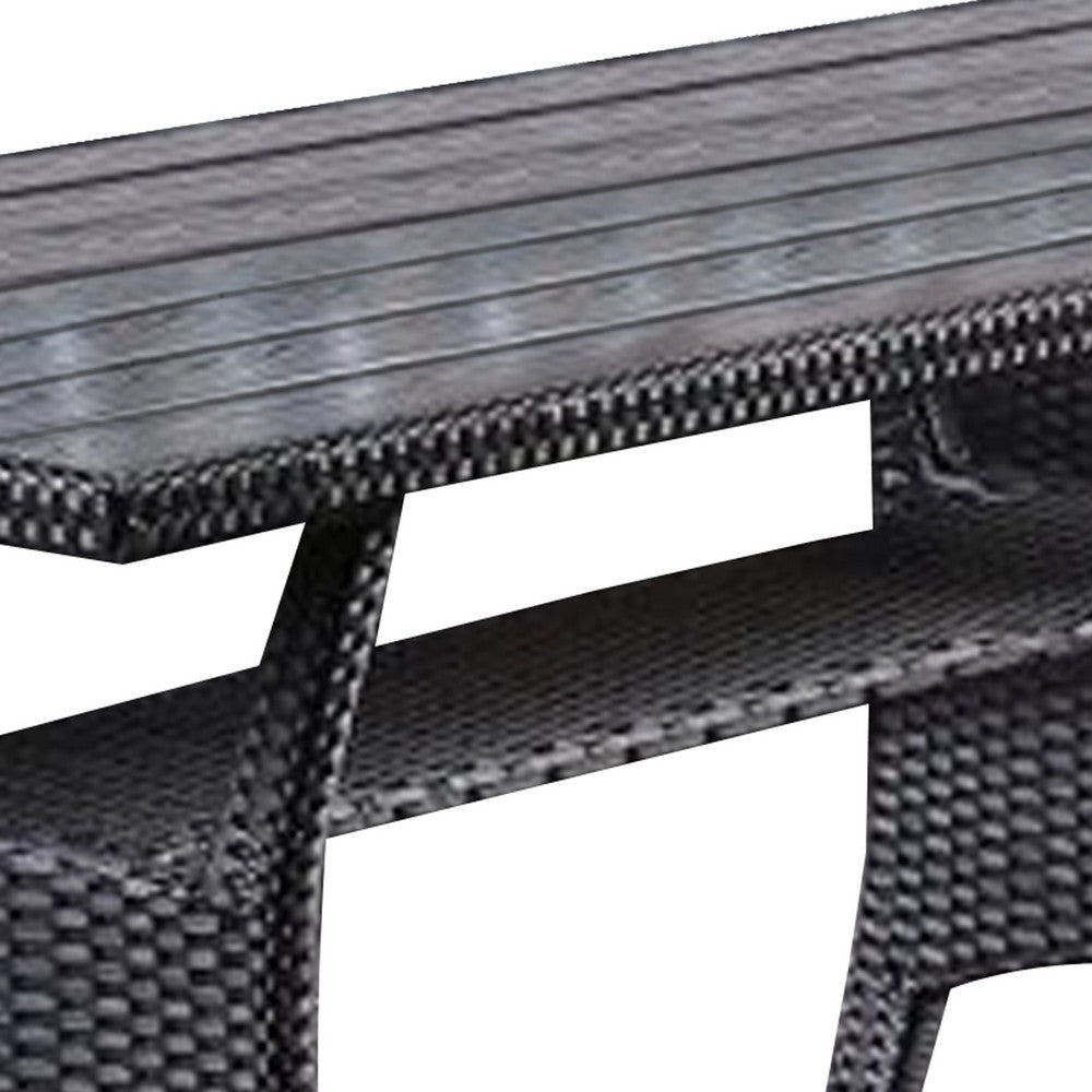 Maria Outdoor Dining Table | 57" Top w/ Shelf | Black Rattan Woven