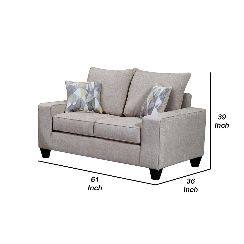 Marlow Loveseat w/ 2 Pillows | Boxy Track Arms | Beige Chenille 61’’ BM341021