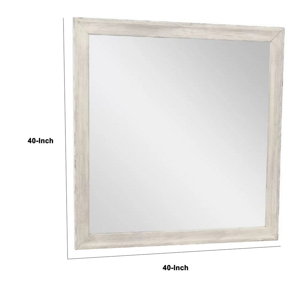 Dresser Mirror | Antique White Poplar Wood Frame | Square 40’’ BM341029
