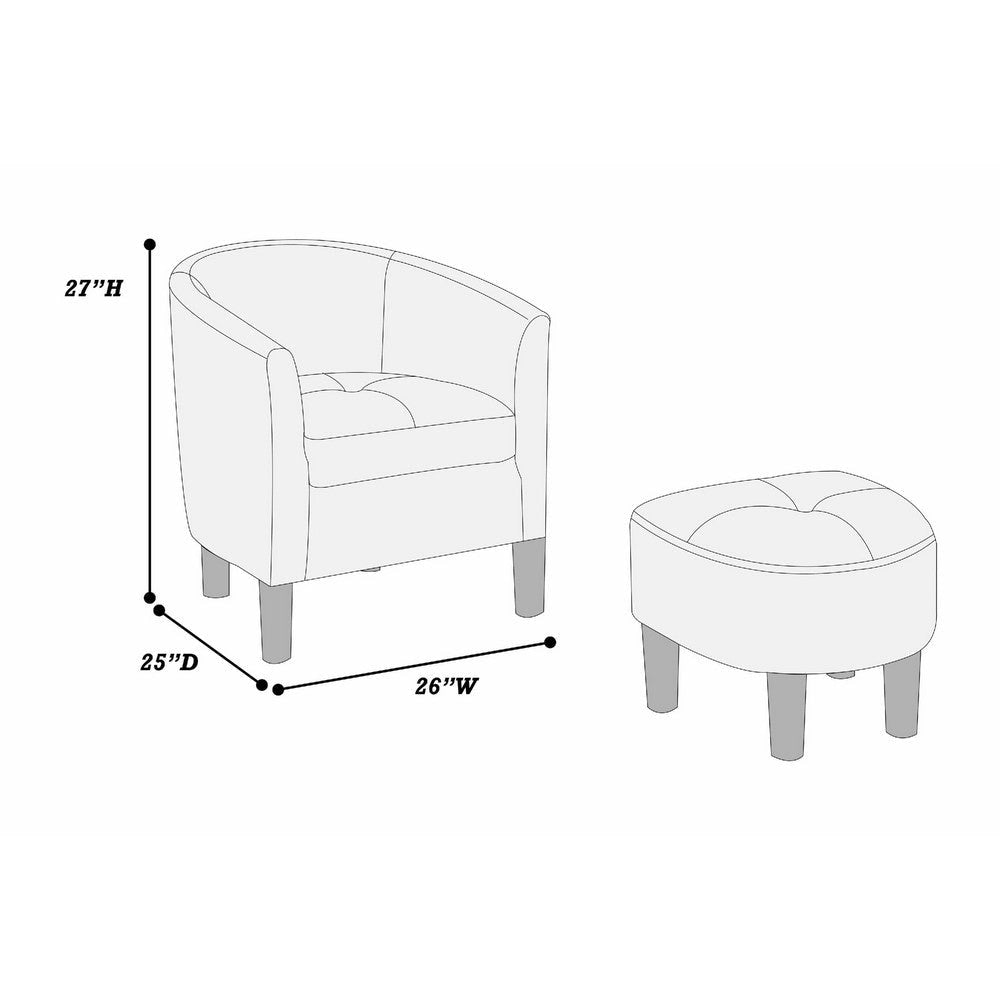 Beua 2pc Accent Chair & Ottoman Set | Black Faux Leather | Foam Cushions BM341032