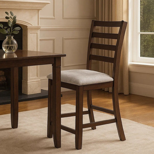 Rosanna Counter Height Chairs Set of 2 | White Fabric Foam Seat | Walnut Brown Wood