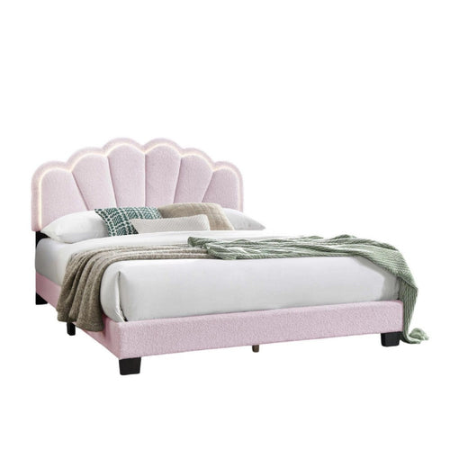 Madsy Full Bed | Pink Upholstered Fan-Shaped Headboard | Metallic Accents