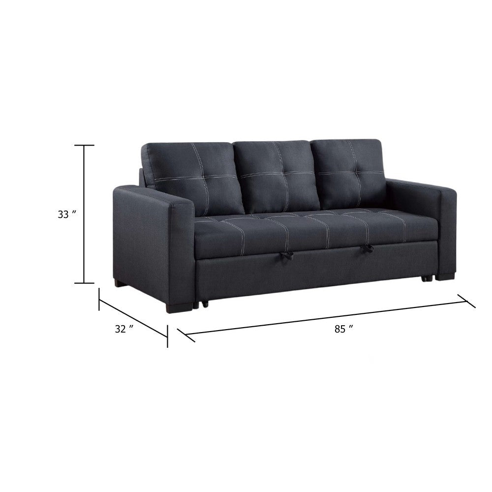 Angela Convertible Sofa w Pull-Out Bed | Black Cross Stitch Polyfiber BM341086