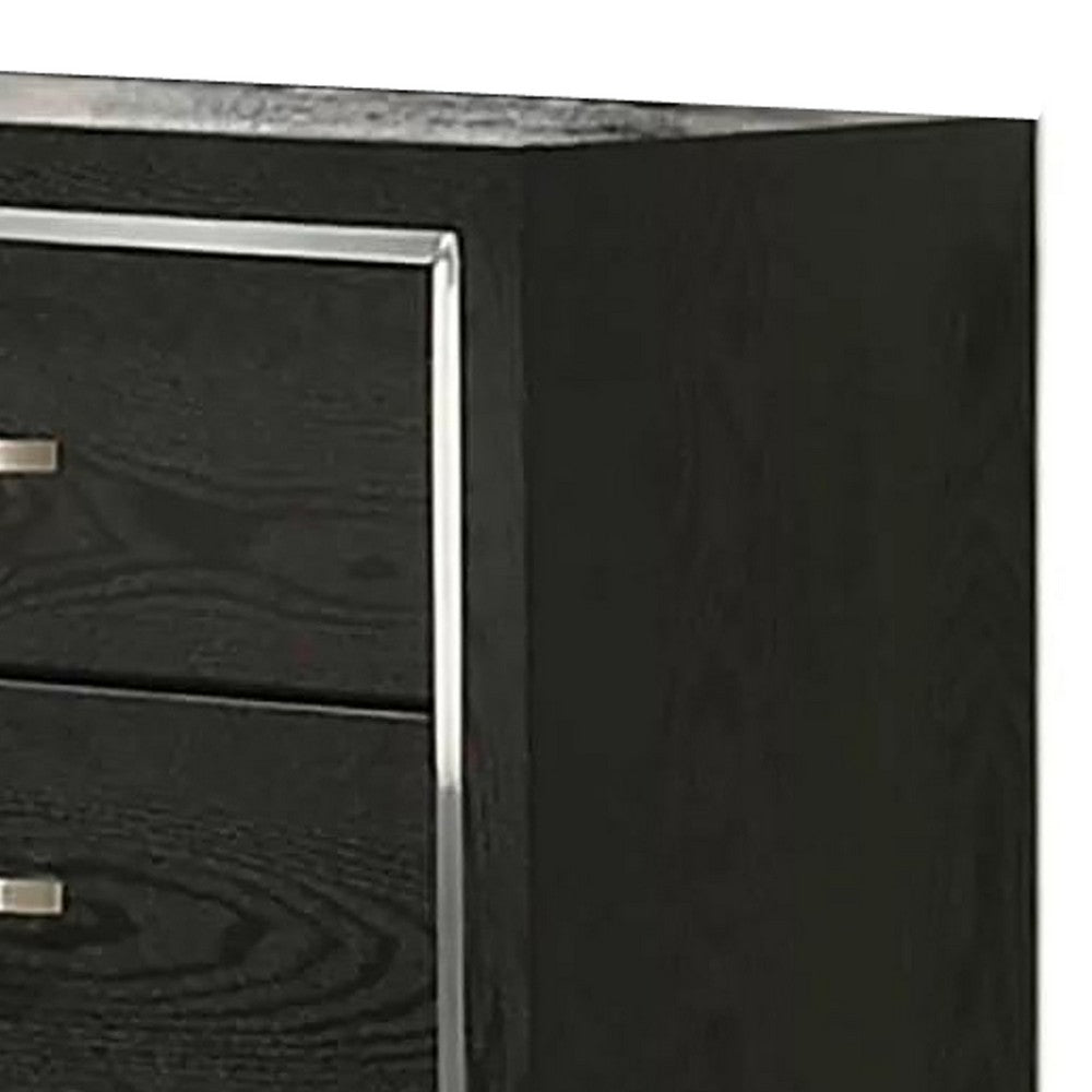 Lyla Wide Dresser | Silver Trim | 6 Drawer | Tapered Legs | Black Wood