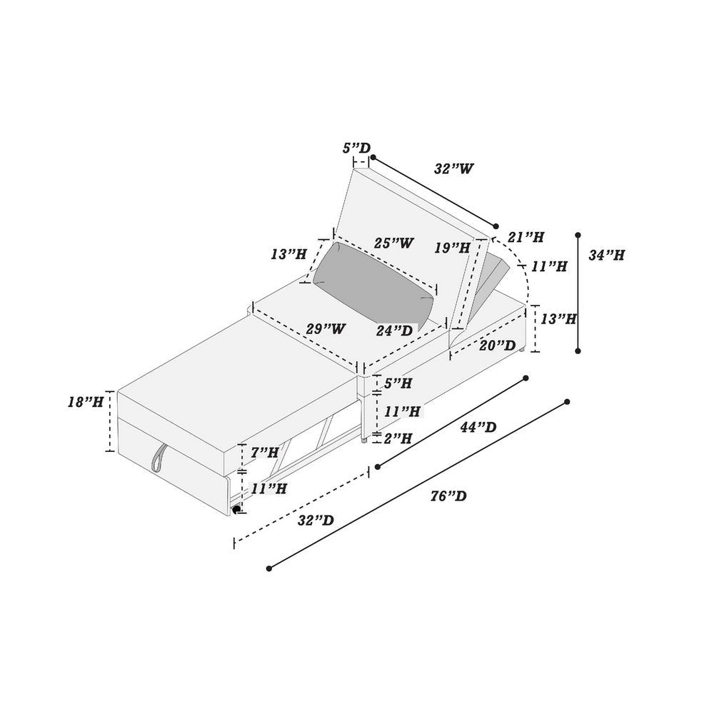 Danyl Convertible Sofa w Pull-Out Bed | Brown Channel Tufted Corduroy BM341123