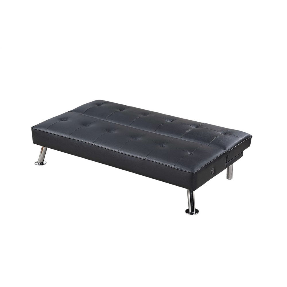 Milana Convertible Sofa Bed | USB Port | Black Faux Leather | 66"