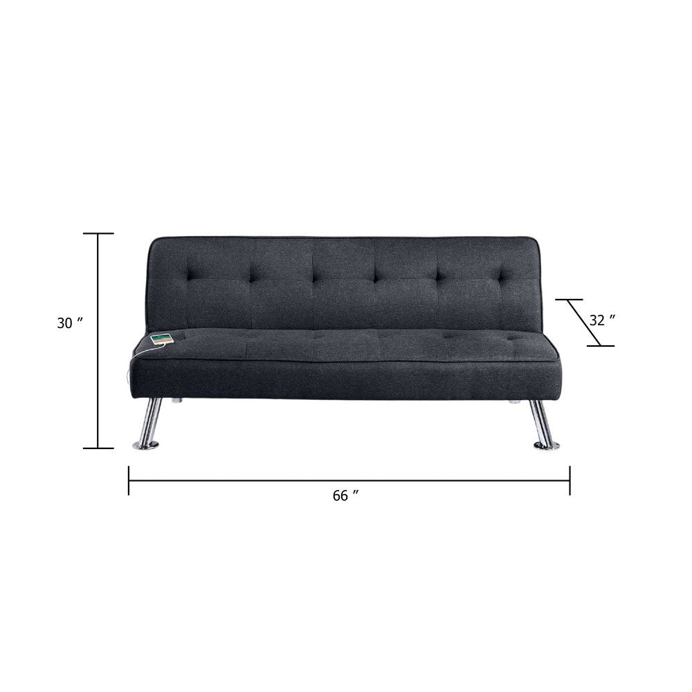 Milana Convertible Sofa Bed | USB Port | Black Fabric | 66’’ BM341130