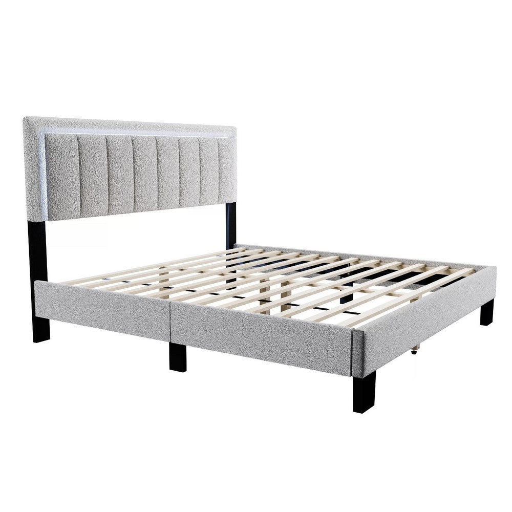 Jiana Full Bed | Light Gray Wool Upholstery | LED Headboard