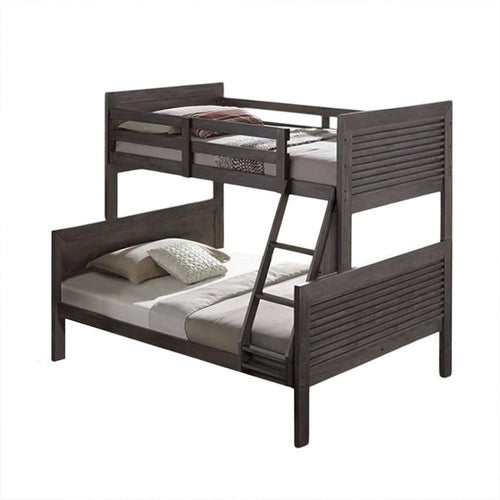 Wexo Twin over Full Bunk Bed | Charcoal Brown Slat Design and Ladder