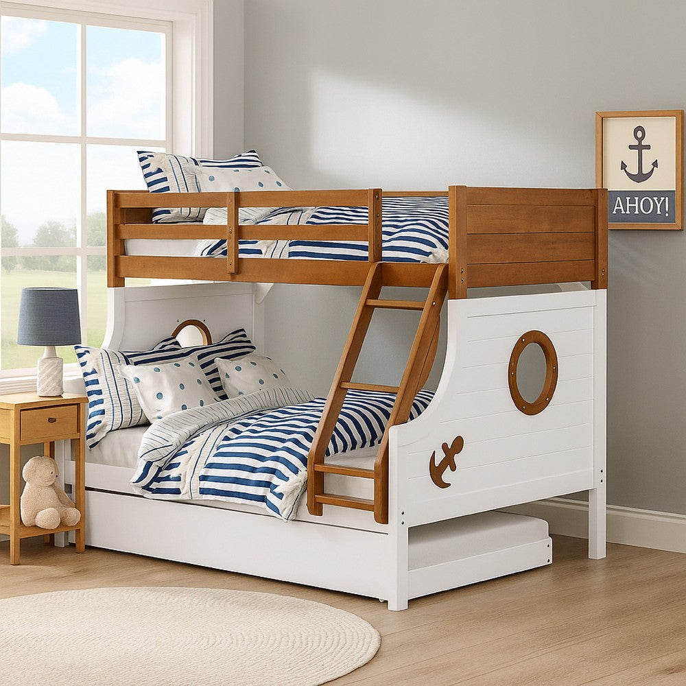 Nexo Twin over Full Bunk Bed | Nautical Accents in White & Oak Brown BM342280
