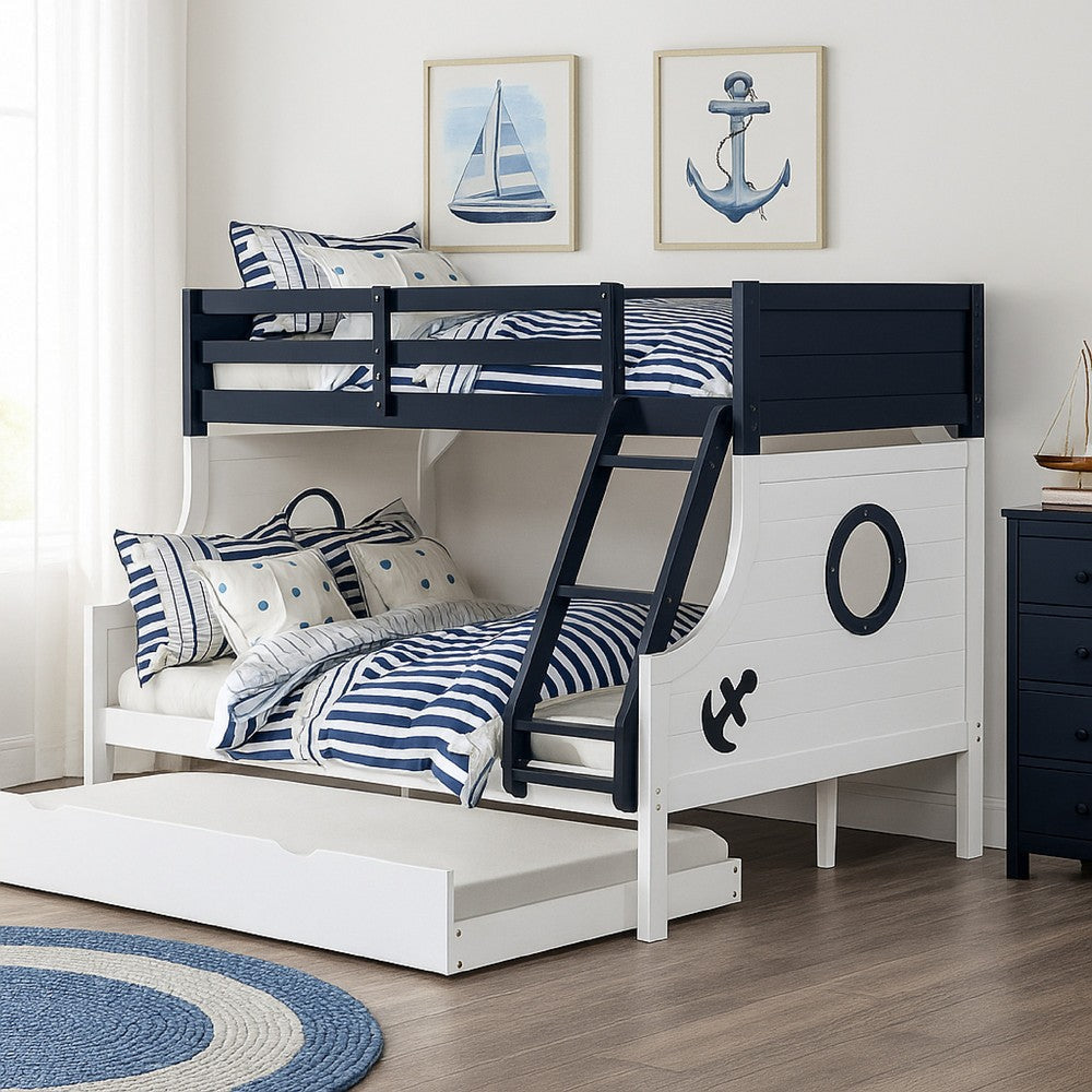 Nexo Twin over Full Bunk Bed | Nautical Accents in White & Dark Blue BM342281
