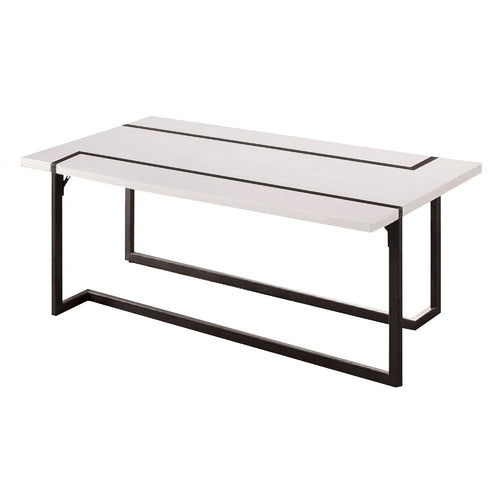 Iry Coffee Table | Black Steel Sled Base | 47" | Gloss White Lacquer Top