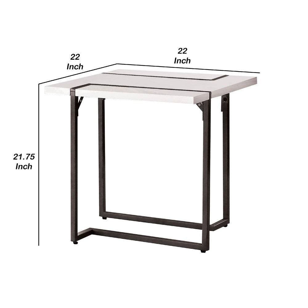 Iry Side End Table | Black Steel Sled Base | 22’’ | Gloss White Lacquer BM342288