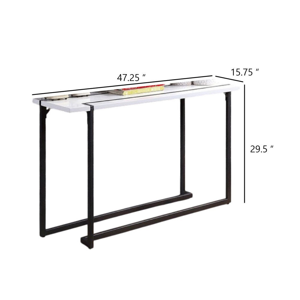 Iry Sofa Console Table | Black Steel Sled Base | 47’’ | White Lacquer BM342289