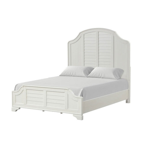 Kyna Queen Bed | Louvered Style and Scalloped Edges | Antique White Wood