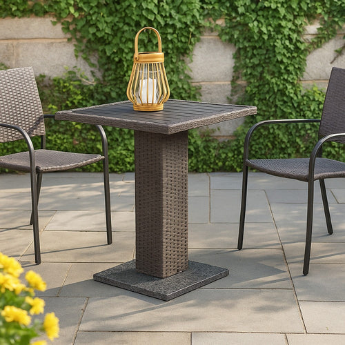 Nia Bistro Outdoor Table | Marble Base | Gray PE Rattan Frame | 27"