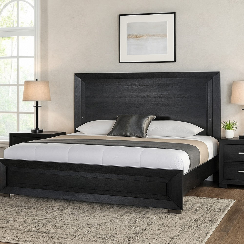 Ashen King Bed | LED Headboard | Chrome Metal Legs | Rustic Black Wood BM342313