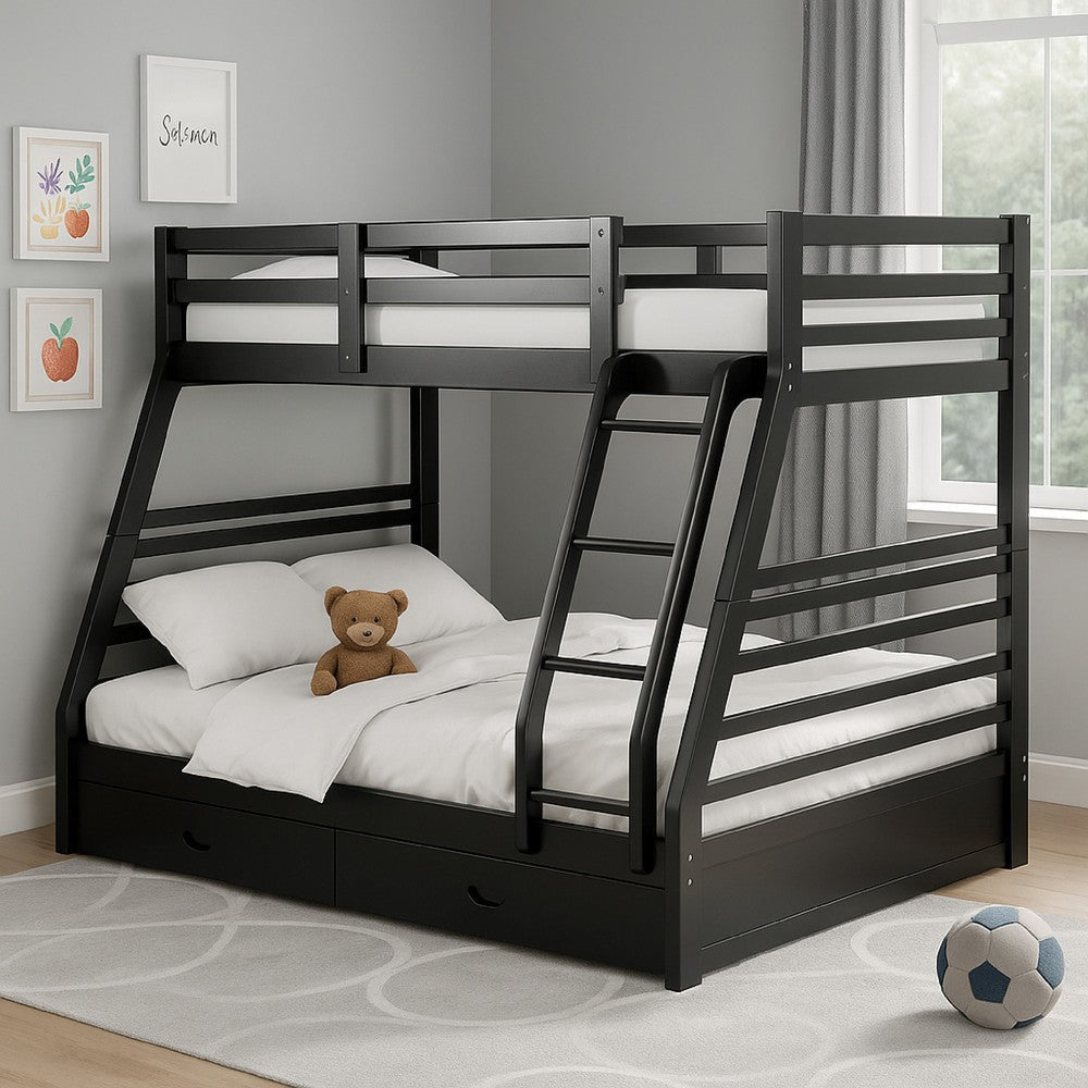Zegy Twin over Full Bunk Bed with 2 Drawers and Attached Ladder | Black BM342321