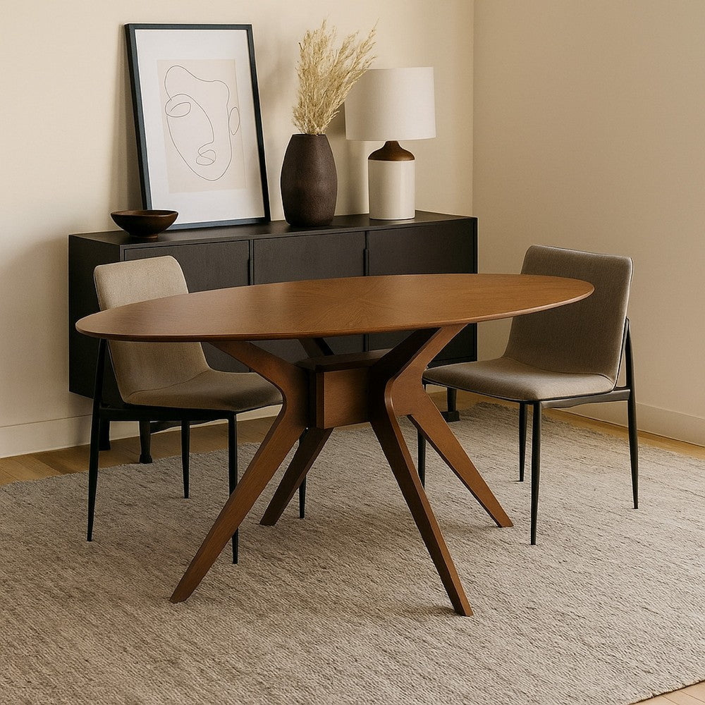 Ebik Dining Table | 71’’ Oval Top in Walnut Brown Sunburst Veneer BM342323