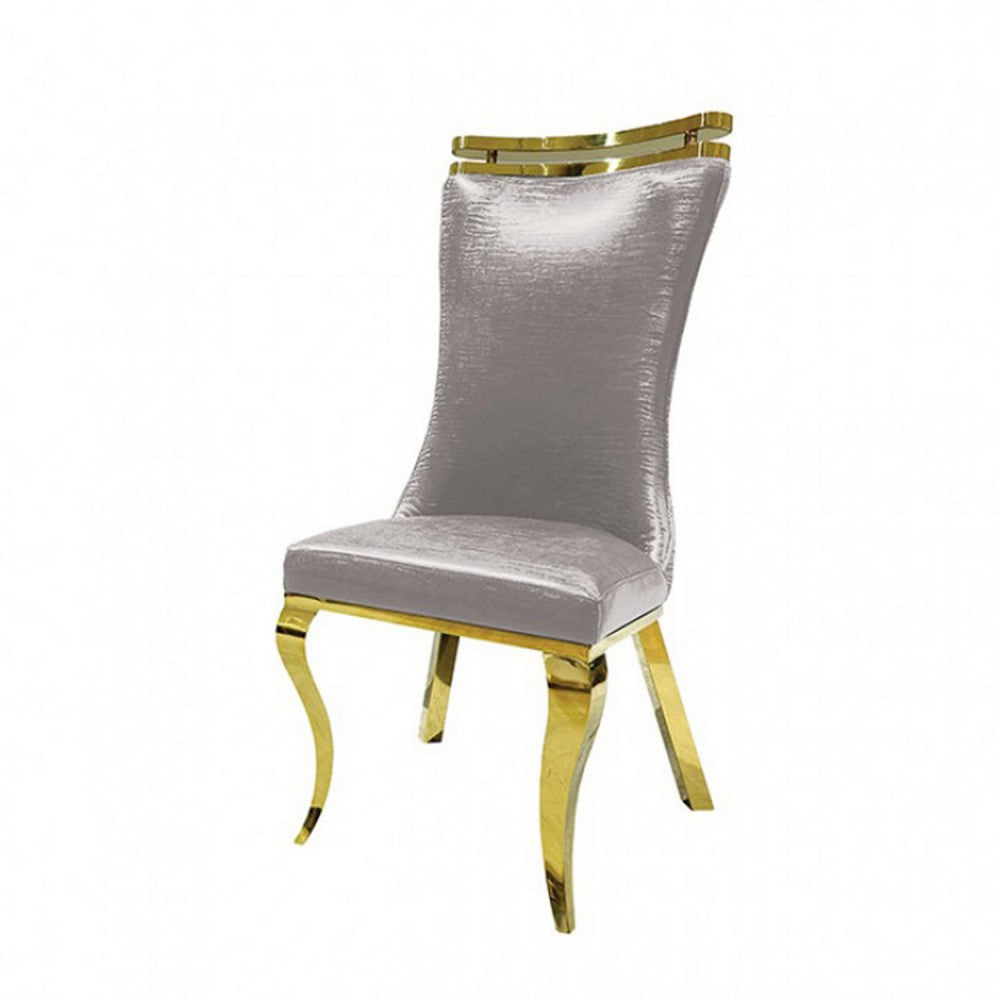 Pedy Dining Side Chair Set of 2 | Gray Faux Leather | Gold Saber Legs