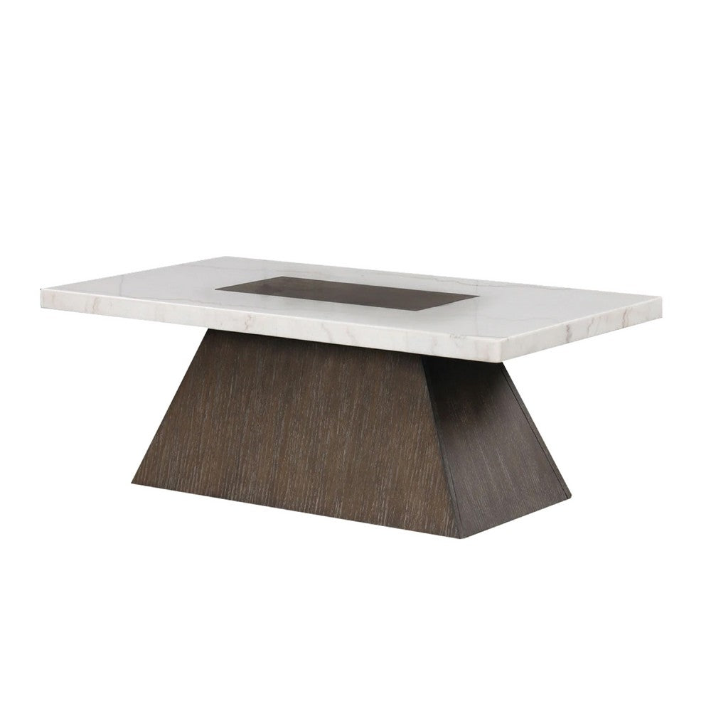 Asten Coffee Table | 48" White Marble | Walnut Brown Pedestal Base