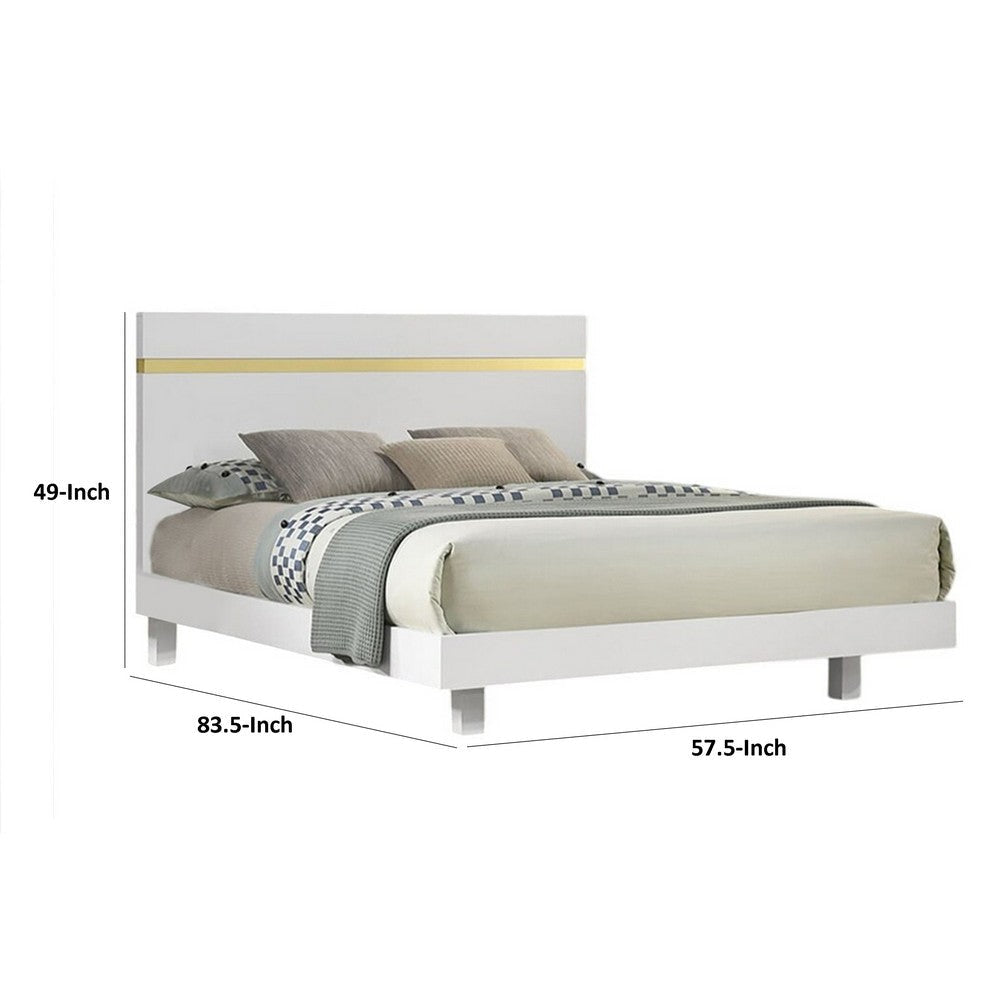 Yoki Full Size Bed w Underbed LED | Acrylic Gold Trim | White Frame BM342352