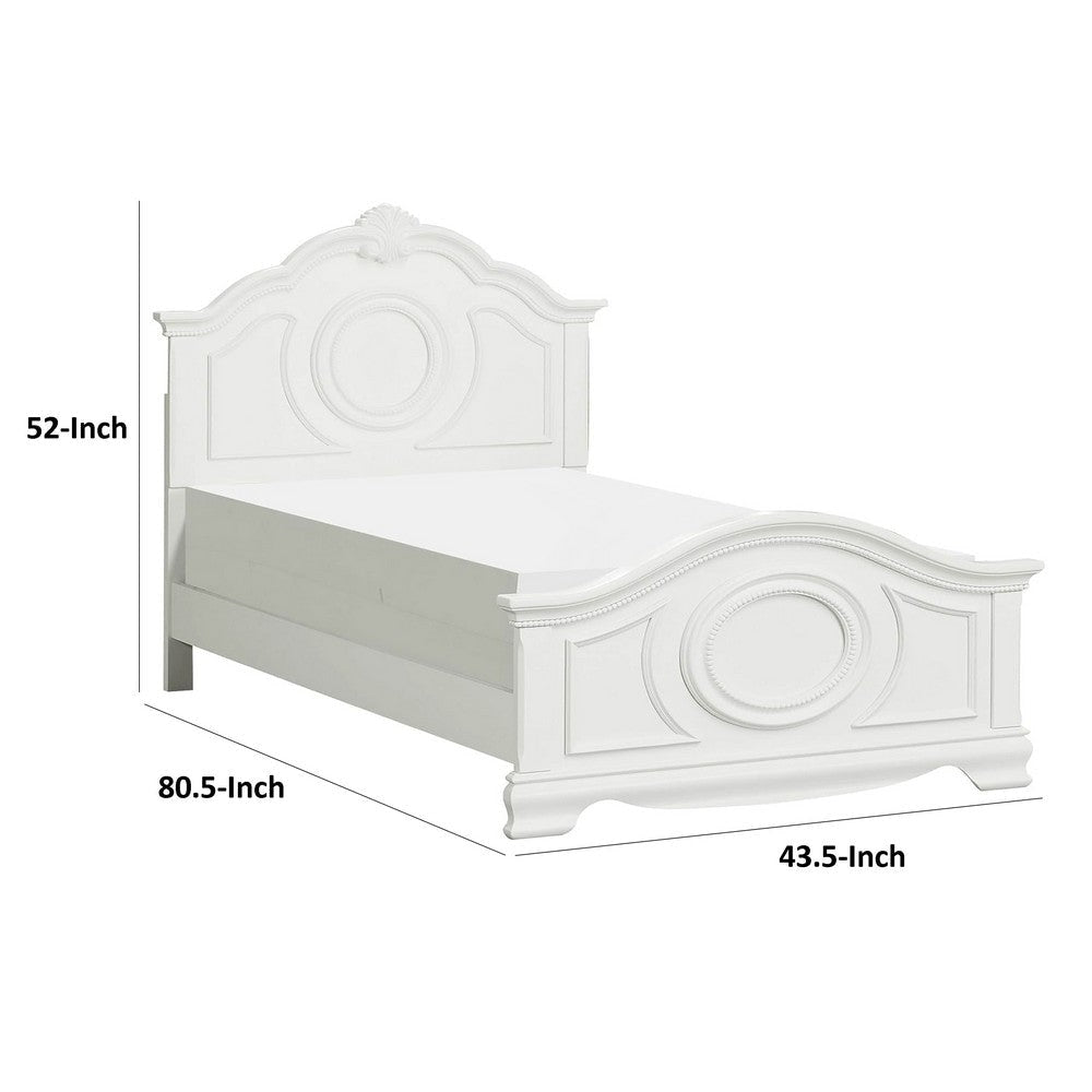 Aleci Twin Size Bed | Crown Molding & Bell-Shaped Design | White BM342378
