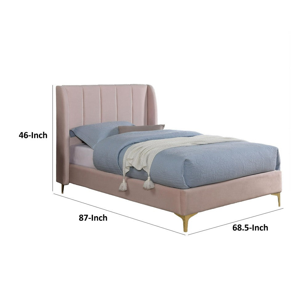 Pevy Queen Size Bed | Tufted Wingback in Light Pink Velvetlike Upholstery BM342379