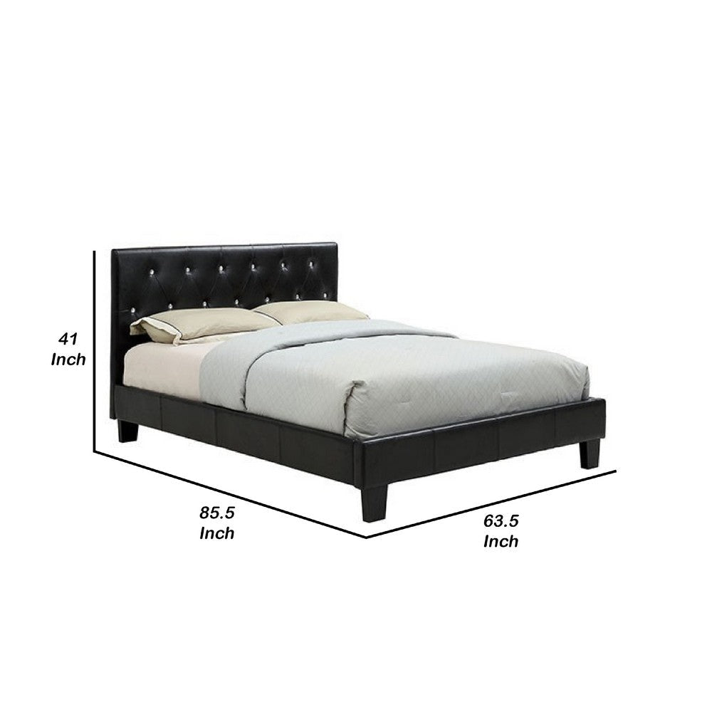 Legy Queen Size Bed | Button Tufted | Black Faux Leather Upholstery BM342400