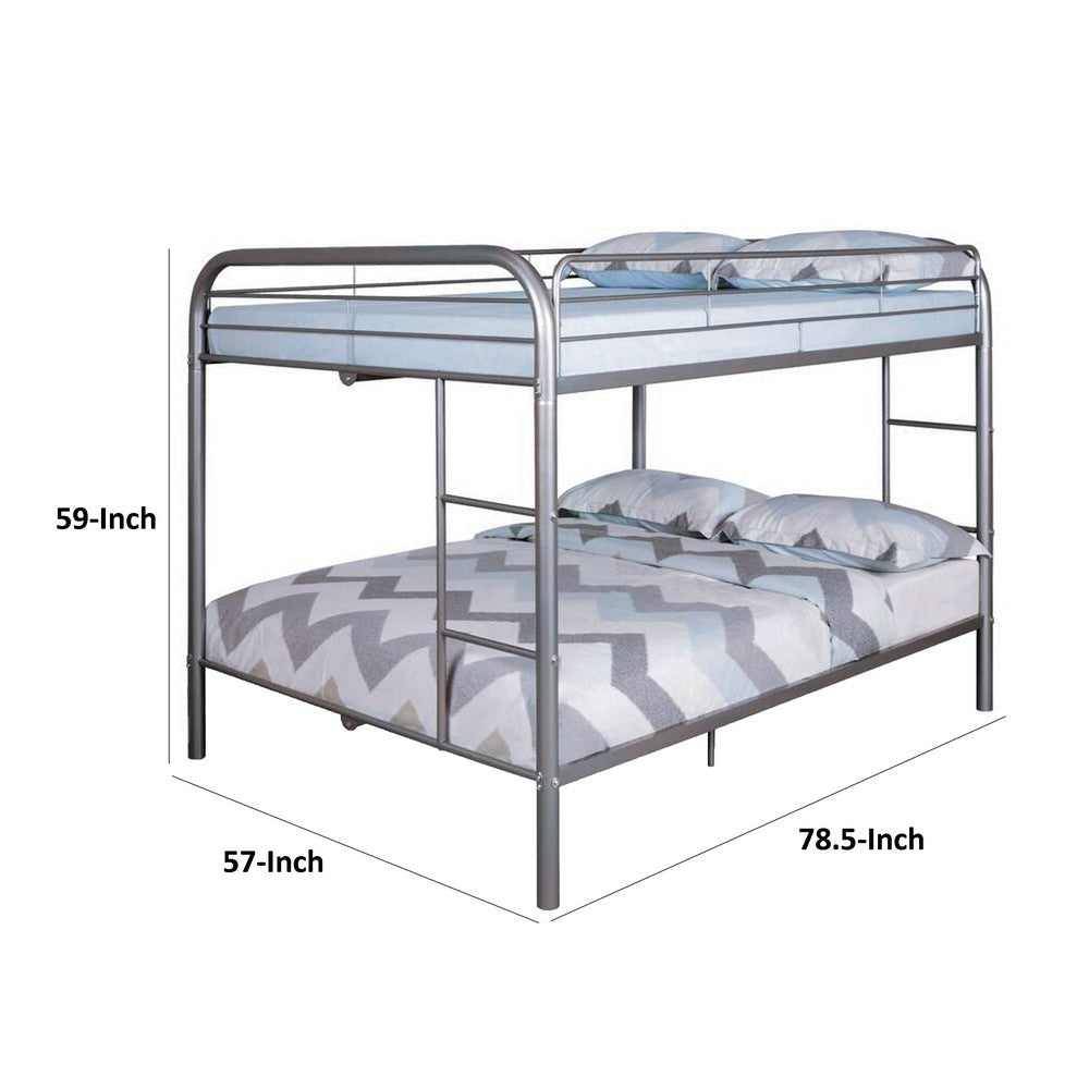 Fegy Full over Full Bunk Bed with Ladder and Rails | Silver Metal Frame BM342404