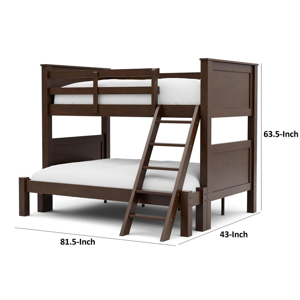 Zedy Twin over Twin Bunk Bed | Ladder and Guardrails | Walnut Brown Wood BM342409