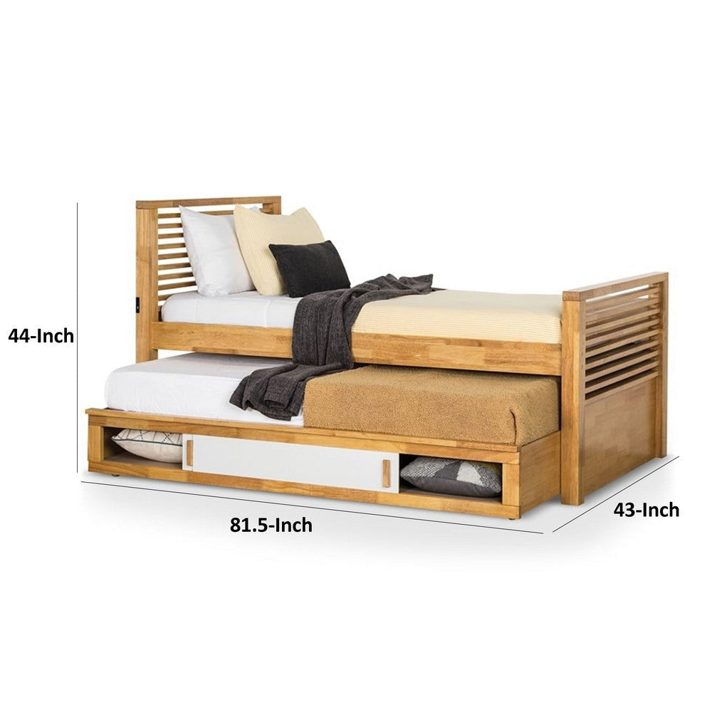 Dilu Twin Size Captain Bed with Storage Trundle | Light Oak Brown BM342414