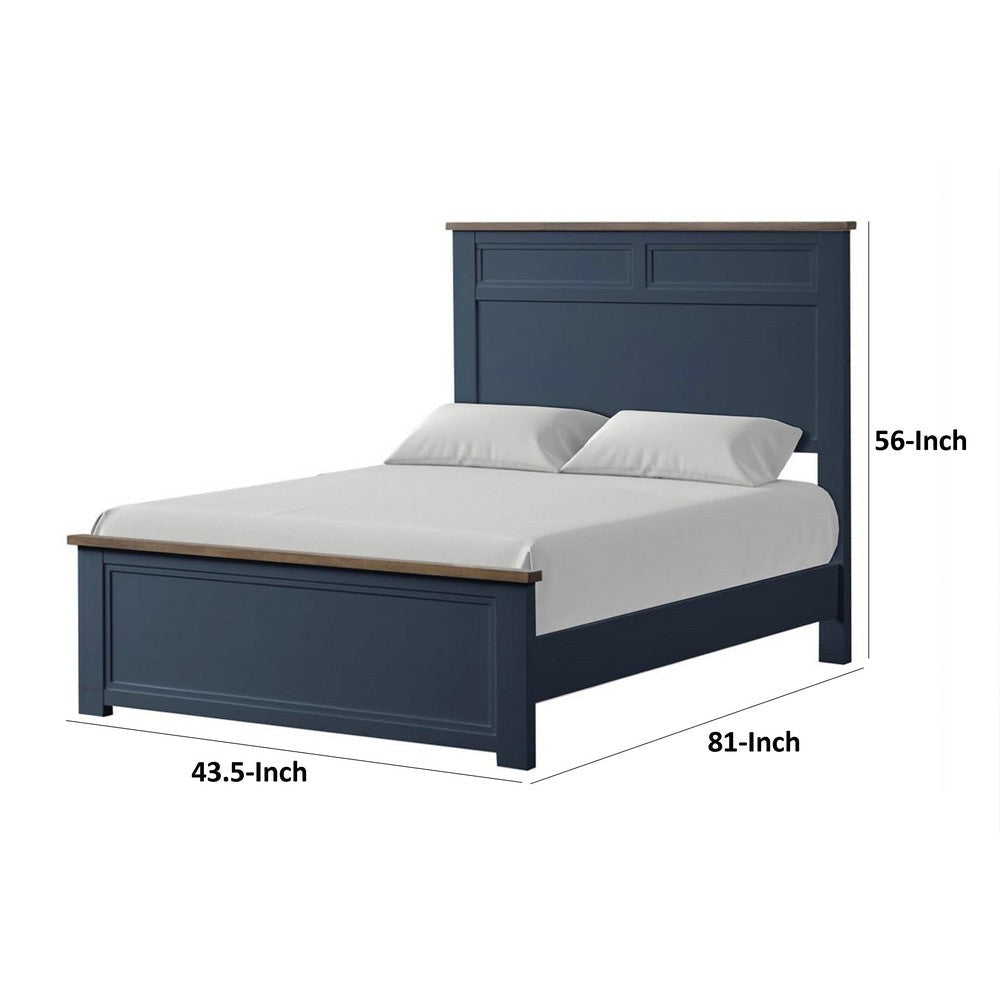 Tela Twin Size Bed with Recessed Panel Headboard | Dark Brown Trim | Blue BM342429