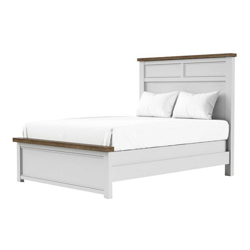 Tela Twin Size Bed with Recessed Panel Headboard | Dark Brown Trim | White