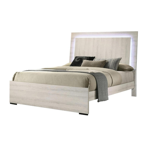Hyao Full Size Bed with LED Headboard | Antique White Wash Finsih
