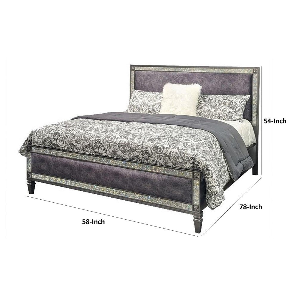 Laine Full Bed | Glam Crystal Acrylic Trim | Gray Fabric Upholstered BM342442