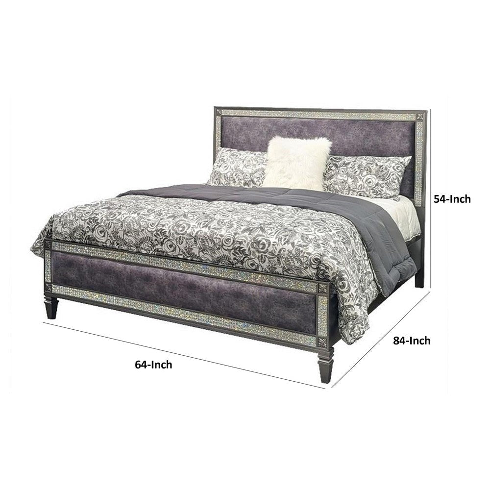 Laine Queen Bed | Glam Crystal Acrylic Trim | Gray Fabric Upholstered BM342443