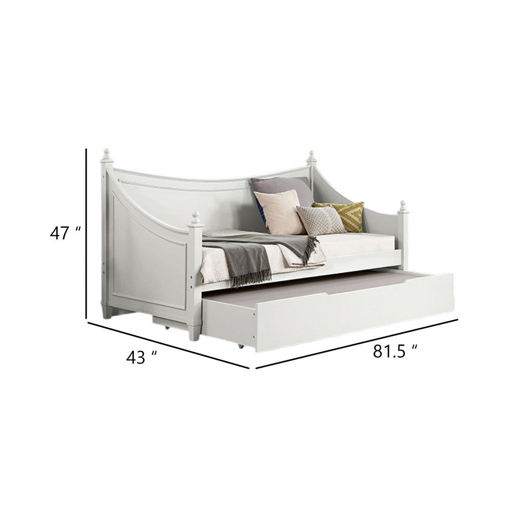 Kiki Twin Size Daybed w Trundle | Molded Details White Solid Wood BM342447