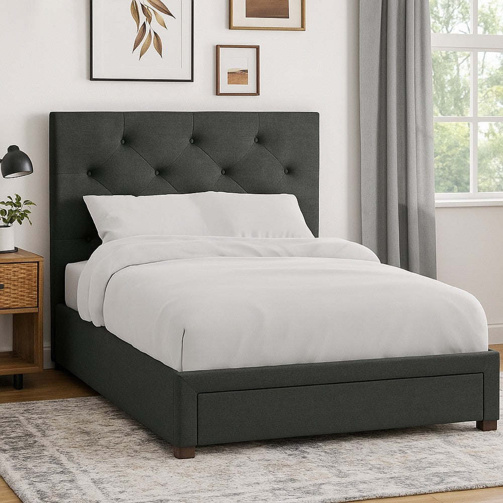 Sya Queen Size Bed w Tufted Upholstery | Underbed Storage | Dark Gray BM342469