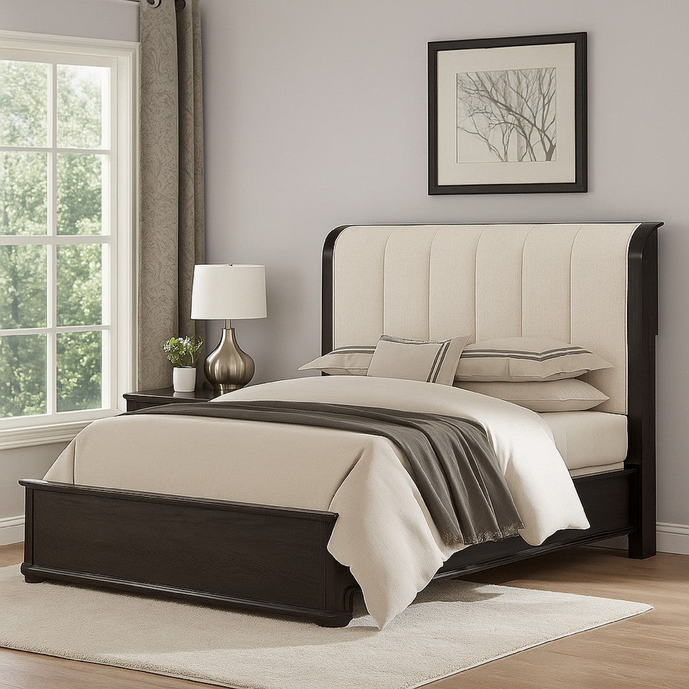 Osko Queen Bed | Vertical Channeled White Upholstered Headboard | Black BM342490