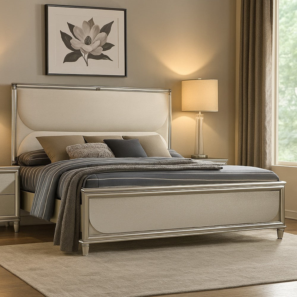 Zema Queen Bed | Upholstered Headboard w LED | Silver Wood | Acrylic Legs BM342492