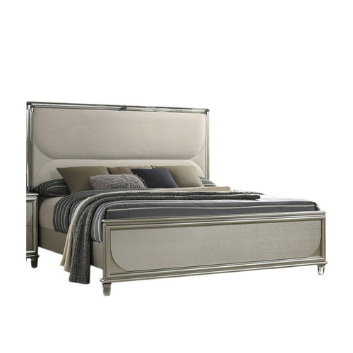 Zema Queen Bed | Upholstered Headboard w LED | Silver Wood | Acrylic Legs