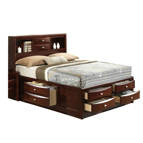 Simo Queen Bed | Bookcase Headboard | Footboard & Rail Drawers | Brown