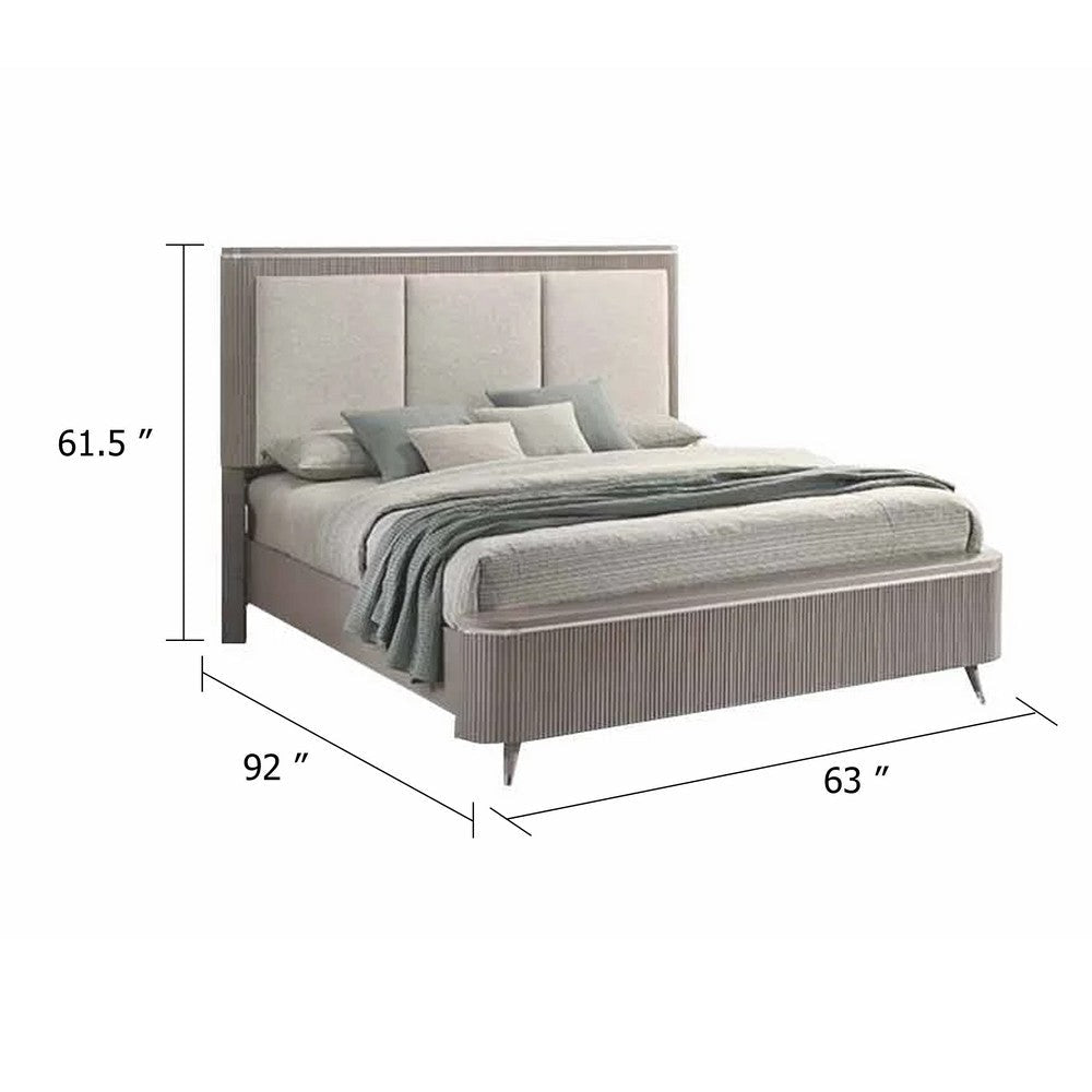 Gema Queen Bed | Channeled Upholstery | Reeded w Silver Line | Light Gray BM342501