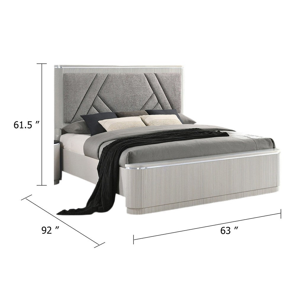 Alda Queen Bed | Upholstered Geometric Headboard | Light Gray Reeded Wood BM342503