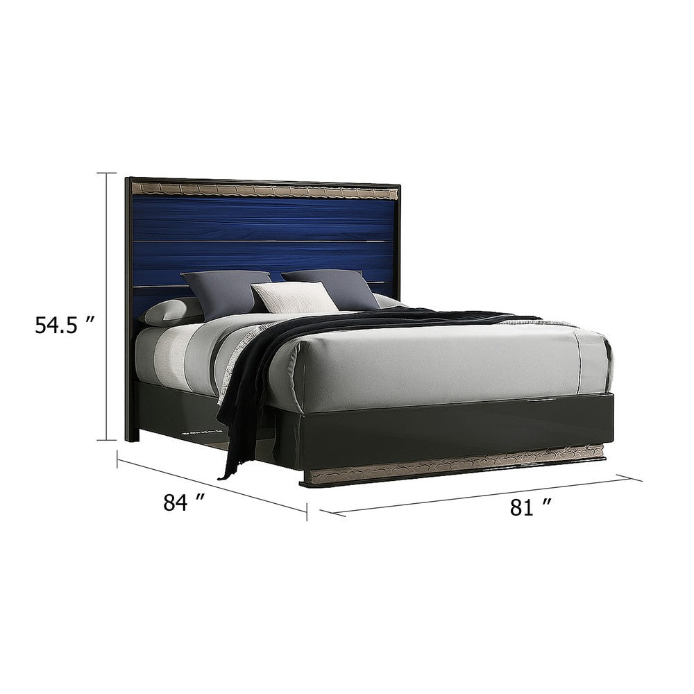 Cote King Bed | Slat Panel Headboard | Ash Gray & Indigo Blue Wood BM342504