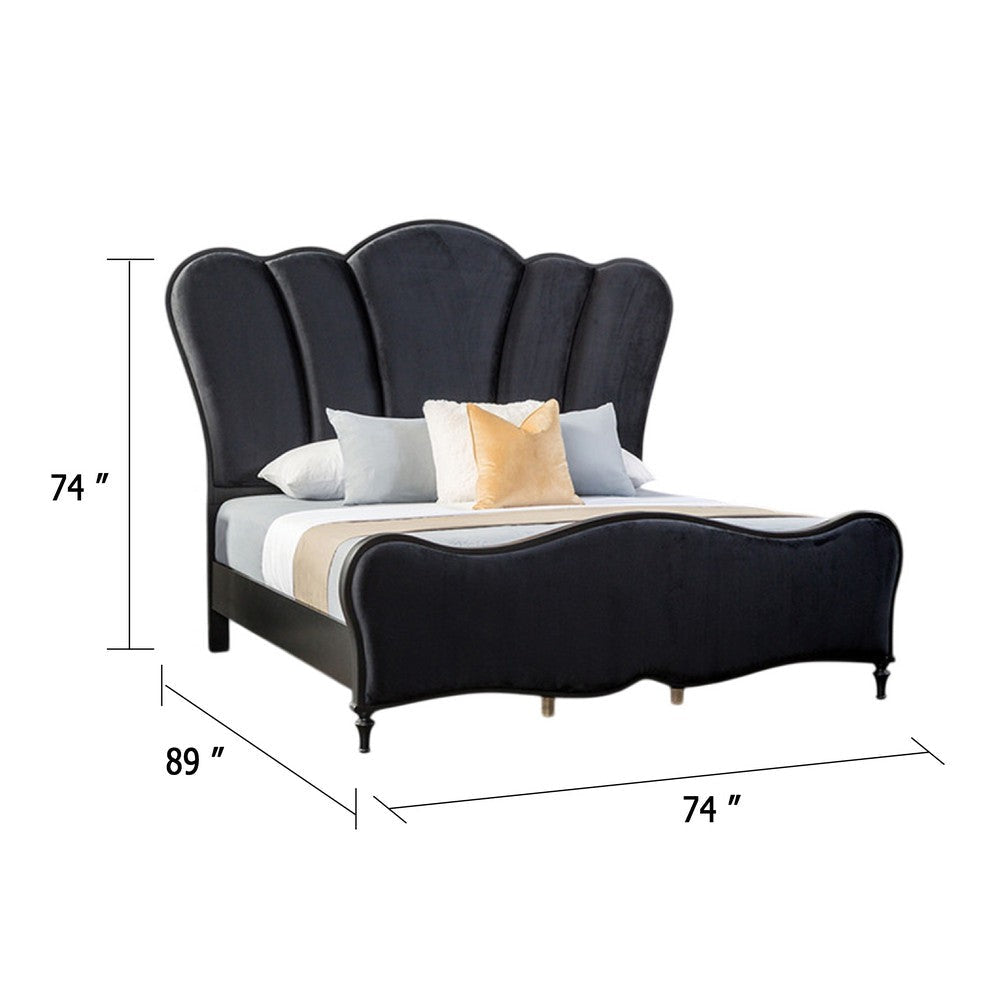 Eleena Queen Bed | Scalloped Padded Channel Tufting | Black Upholstery BM342514