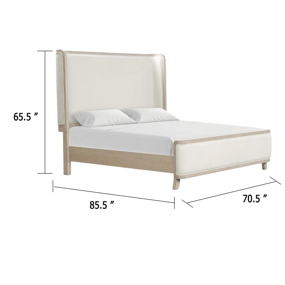Fea Queen Bed | Natural Oak | Shelter Padded Headboard | White Upholstery BM342524