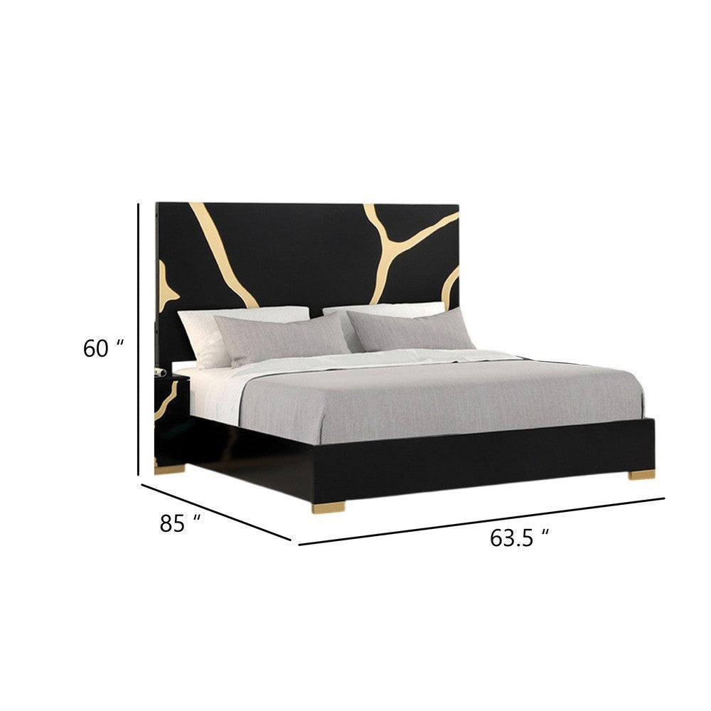 Goldie Queen Size Bed | Gold and Black Contemporary Bed | Solid Wood BM342526